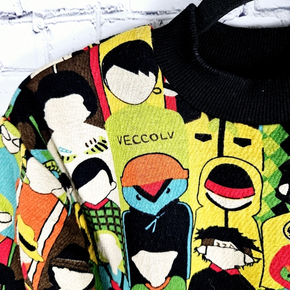 Mosaic portrait print crewneck pullover long sleeve fleece lined sweatshirt - Picture 2 of 7